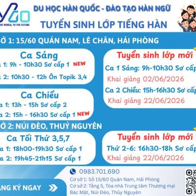 TUYỂN SINH LỚP TIẾNG HÀN DU HỌC HÀN QUỐC 2026