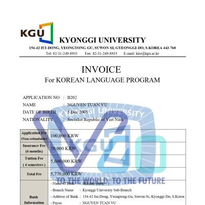 Invoice trường Kyonggi thần tốc sau 14 ngày